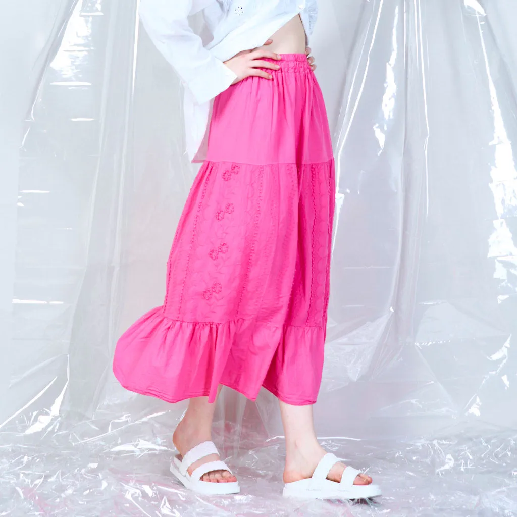 100% Cotton lace tiered maxi skirt wholesale