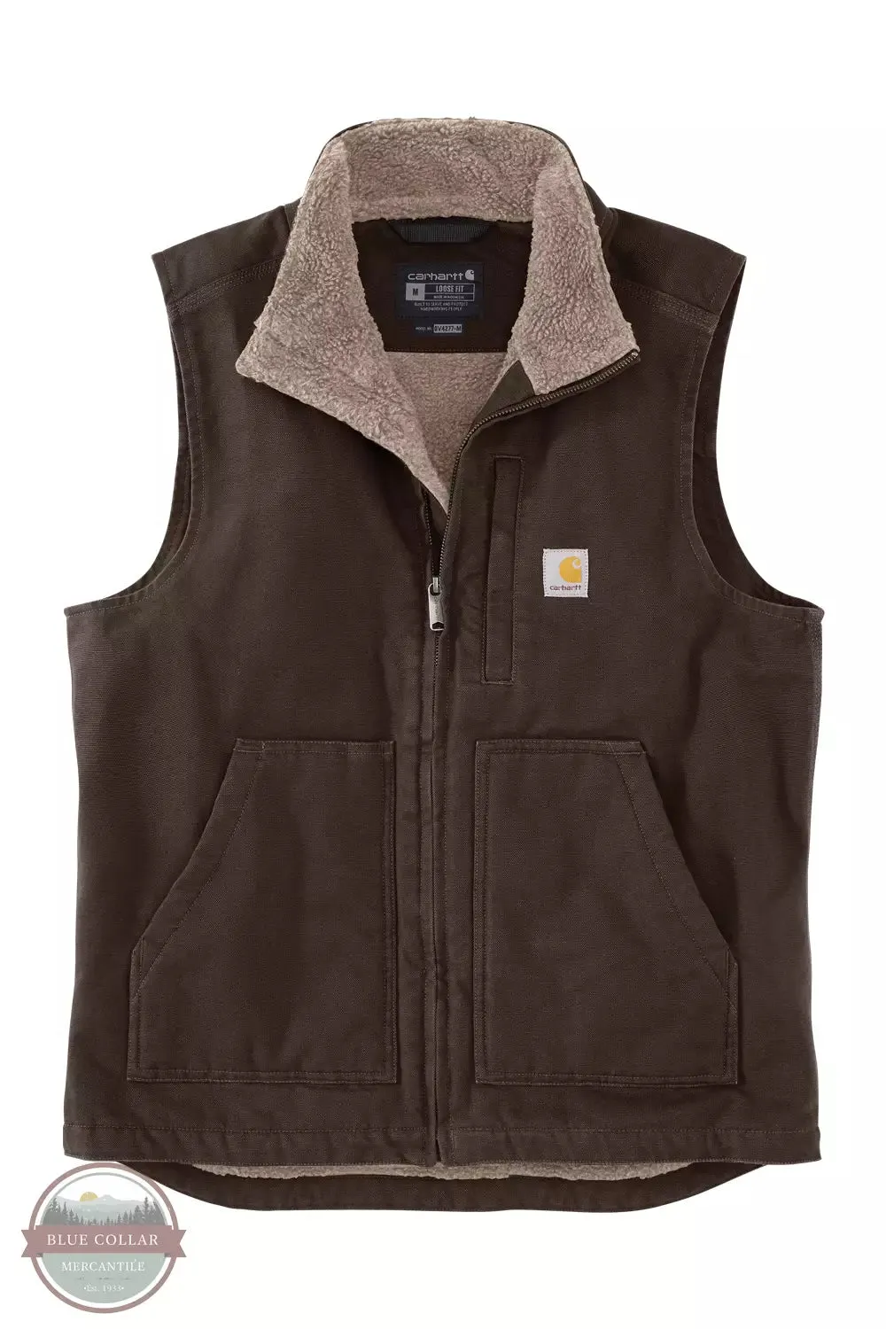 104277 Loose Fit Washed Duck Sherpa-Lined Mock-Neck Vest