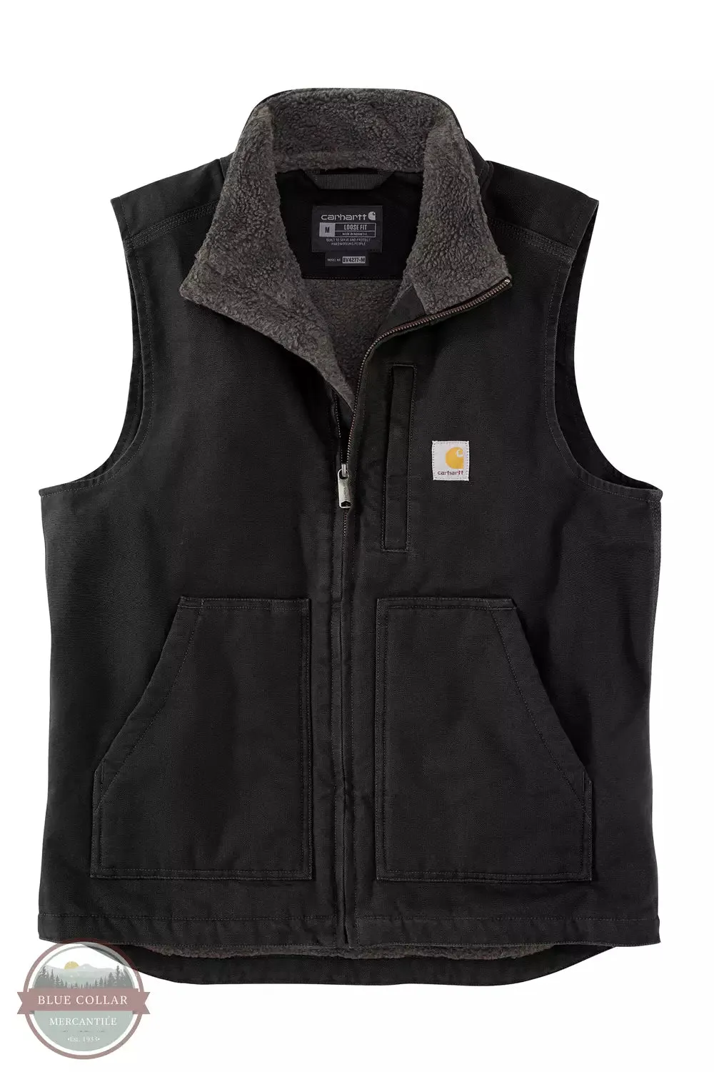 104277 Loose Fit Washed Duck Sherpa-Lined Mock-Neck Vest