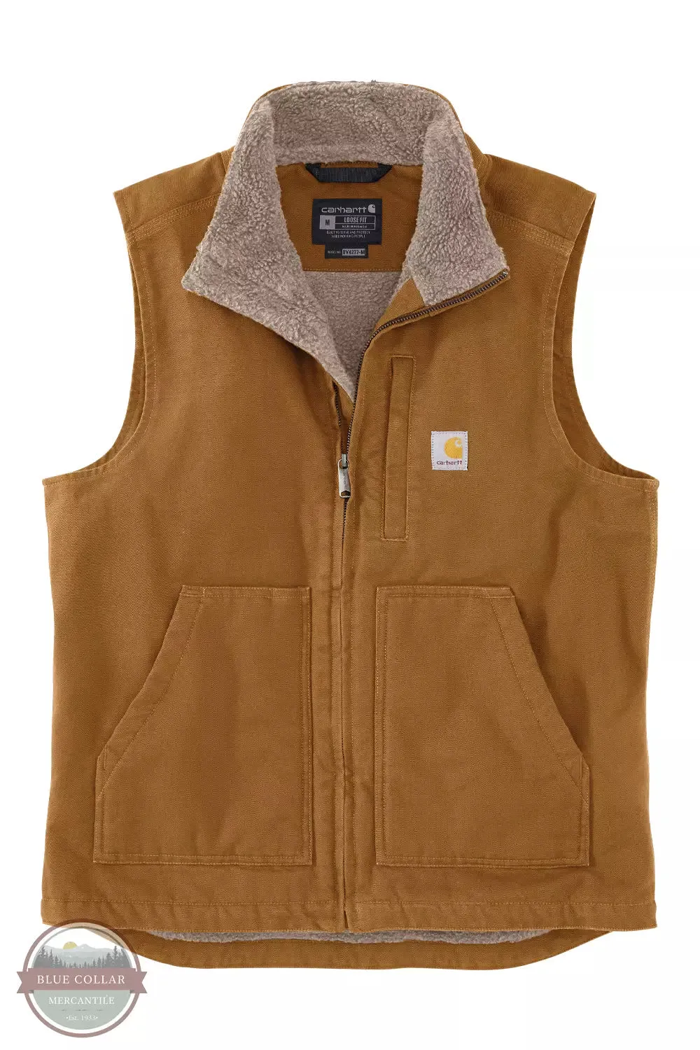 104277 Loose Fit Washed Duck Sherpa-Lined Mock-Neck Vest