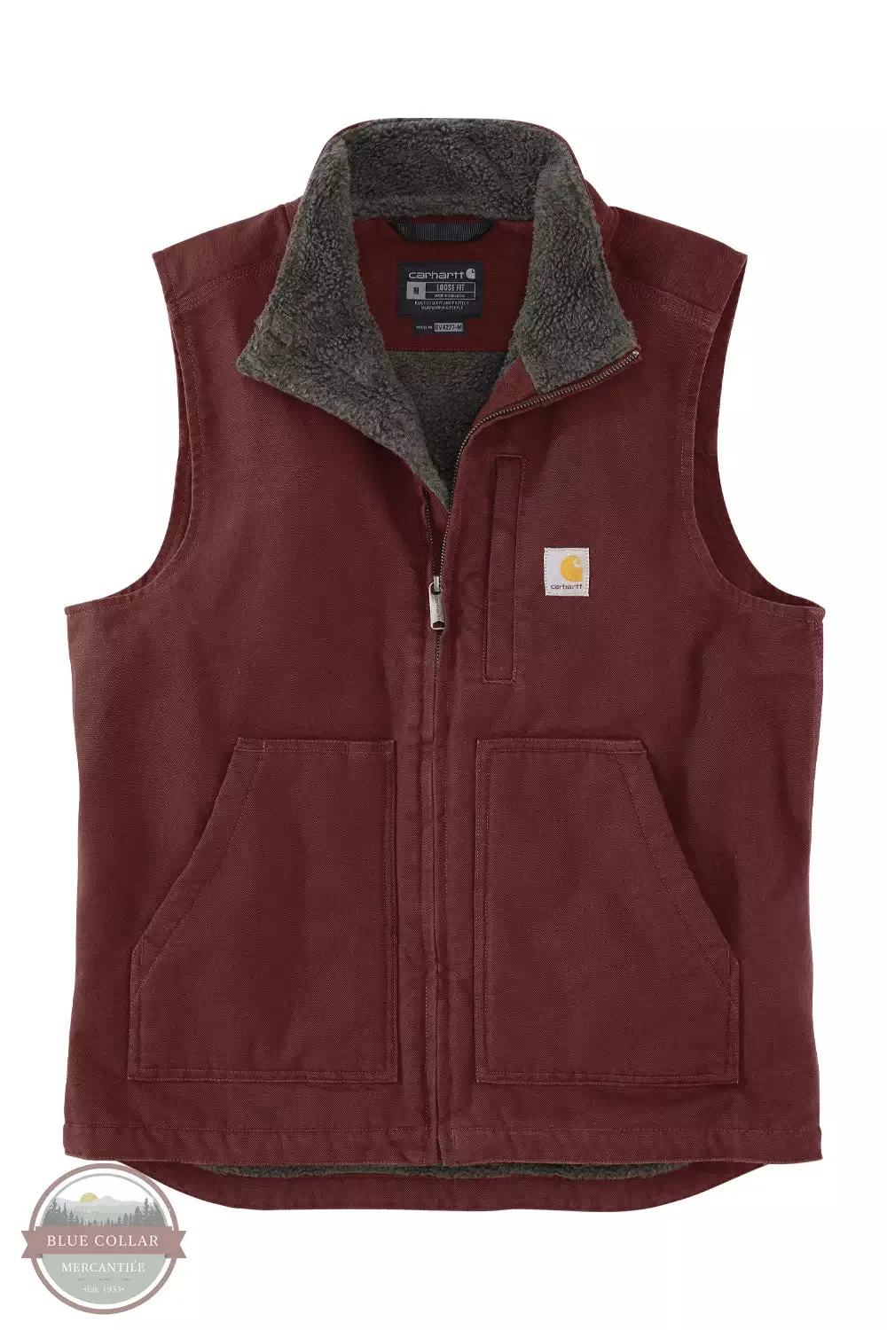 104277 Loose Fit Washed Duck Sherpa-Lined Mock-Neck Vest