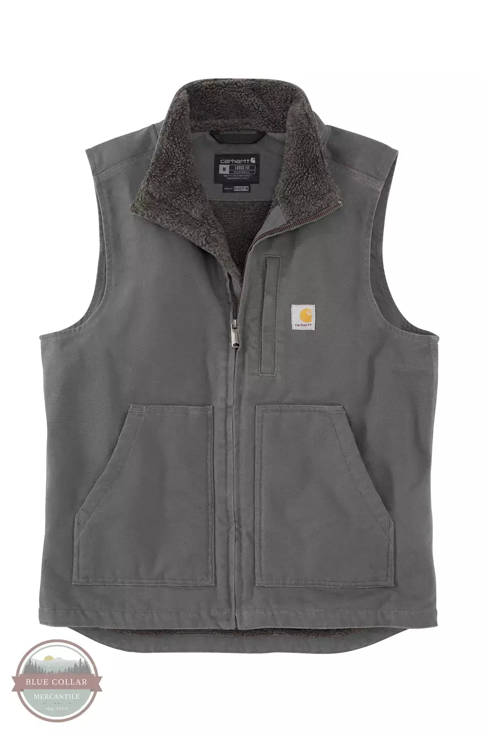 104277 Loose Fit Washed Duck Sherpa-Lined Mock-Neck Vest