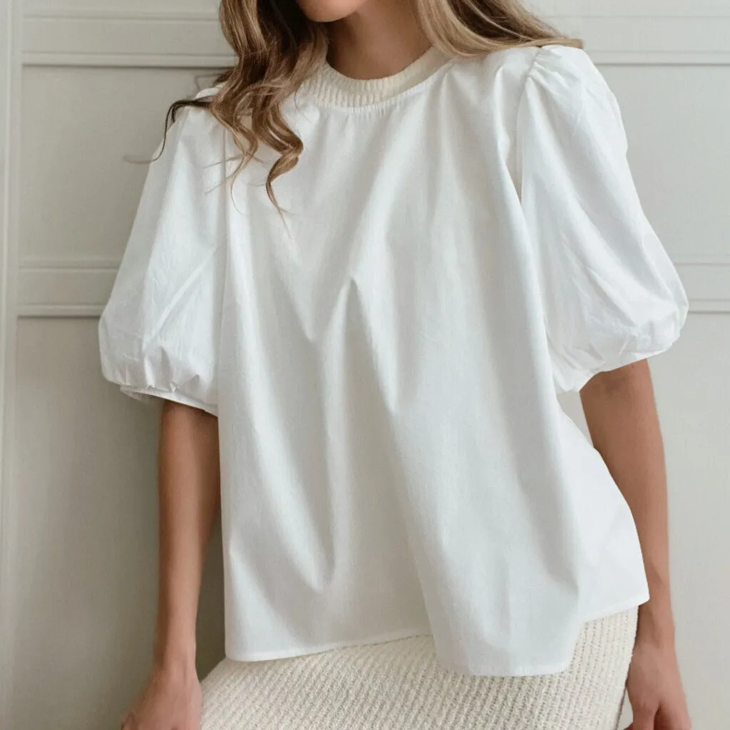 Abi blouse with puff at shoulder / 100002 - Off White