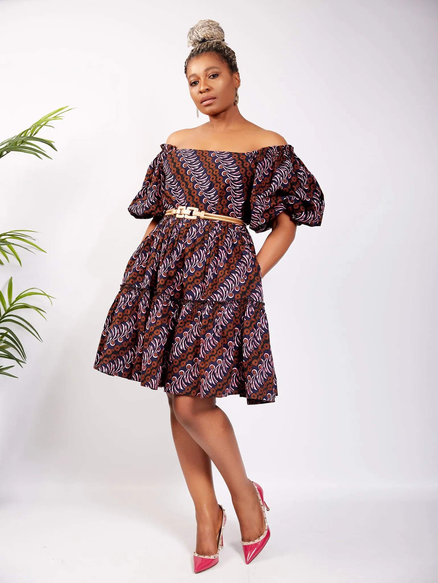 African Print Ankara Off Shoulder Gypsy Dress - Anita