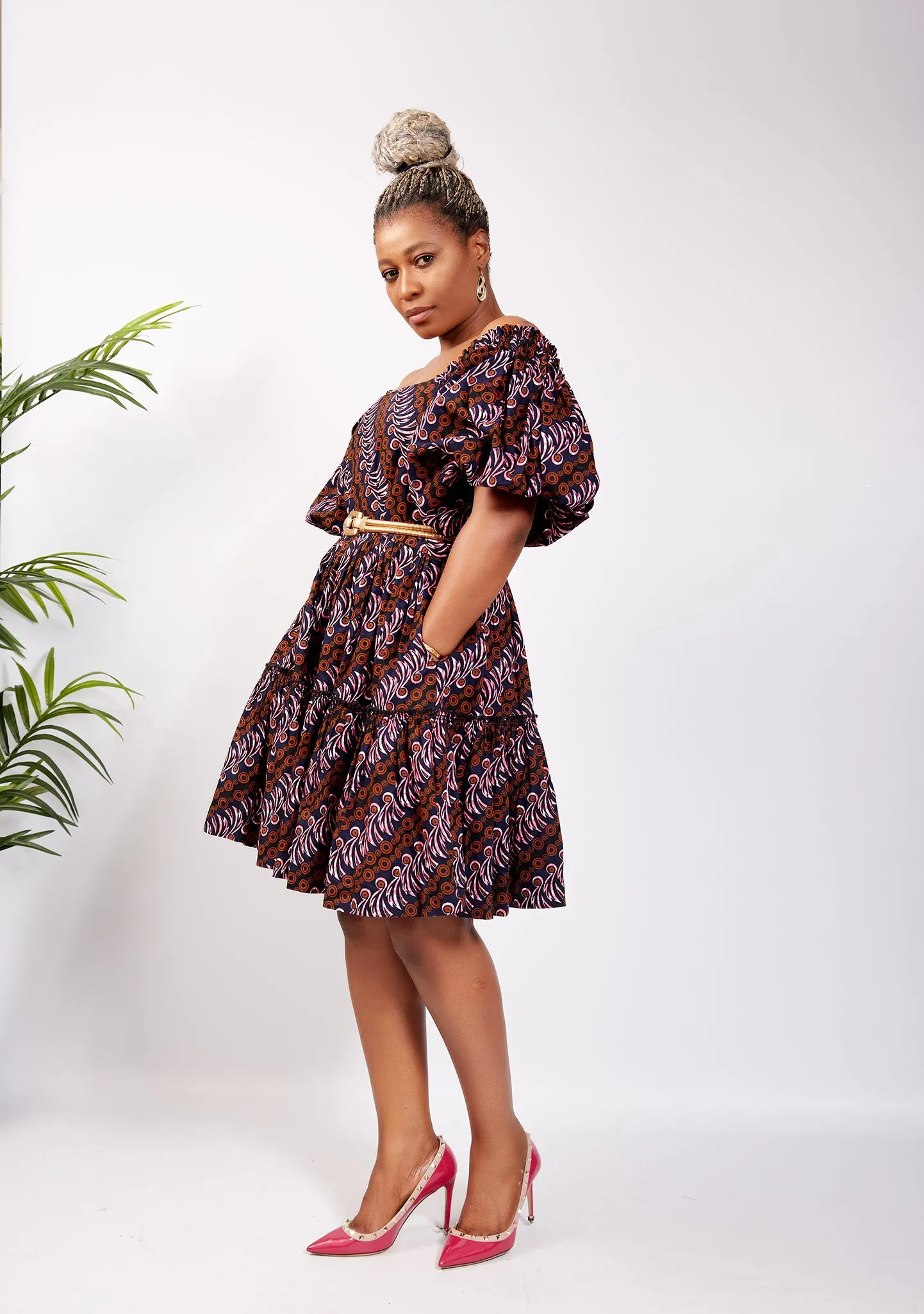 African Print Ankara Off Shoulder Gypsy Dress - Anita