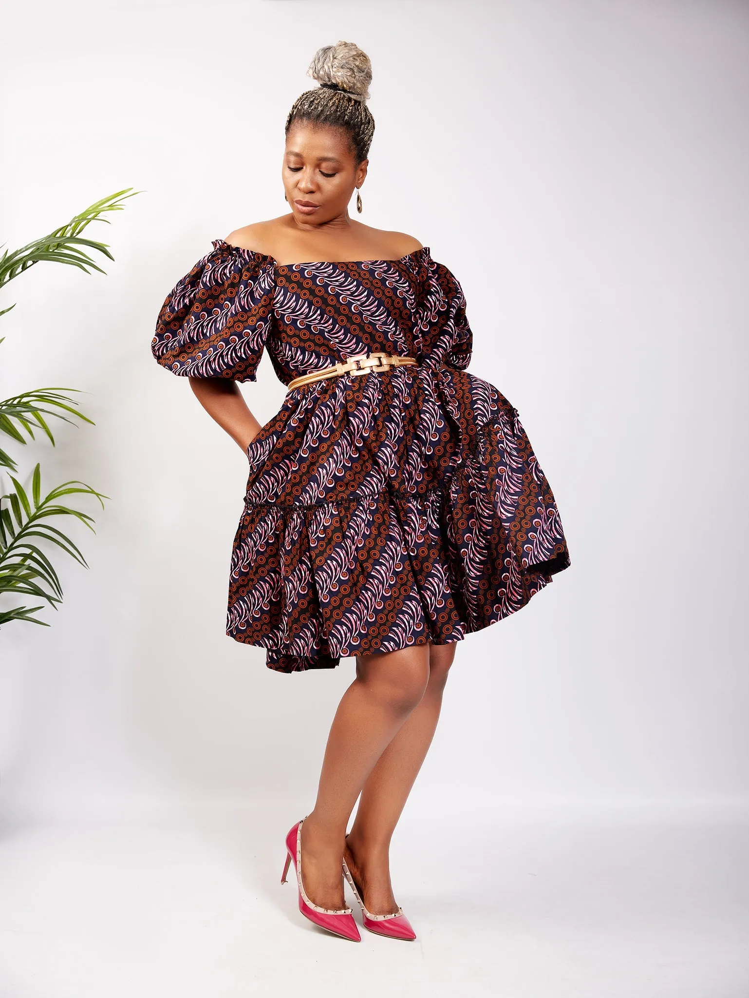 African Print Ankara Off Shoulder Gypsy Dress - Anita