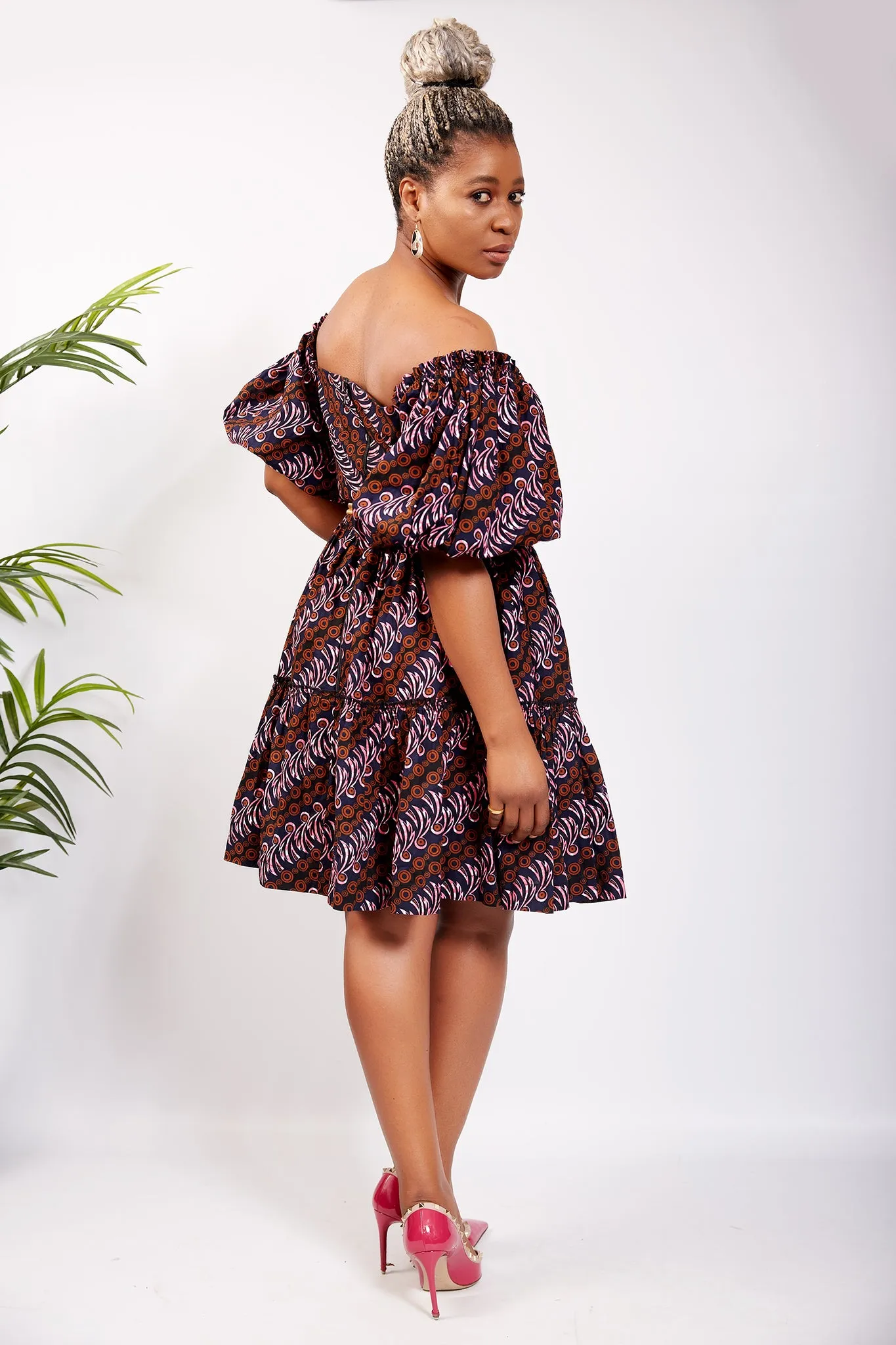 African Print Ankara Off Shoulder Gypsy Dress - Anita