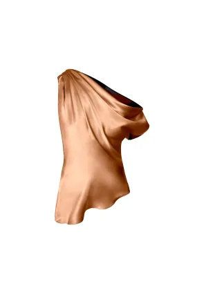 Asymmetric Draped Shoulder Top - Terracotta