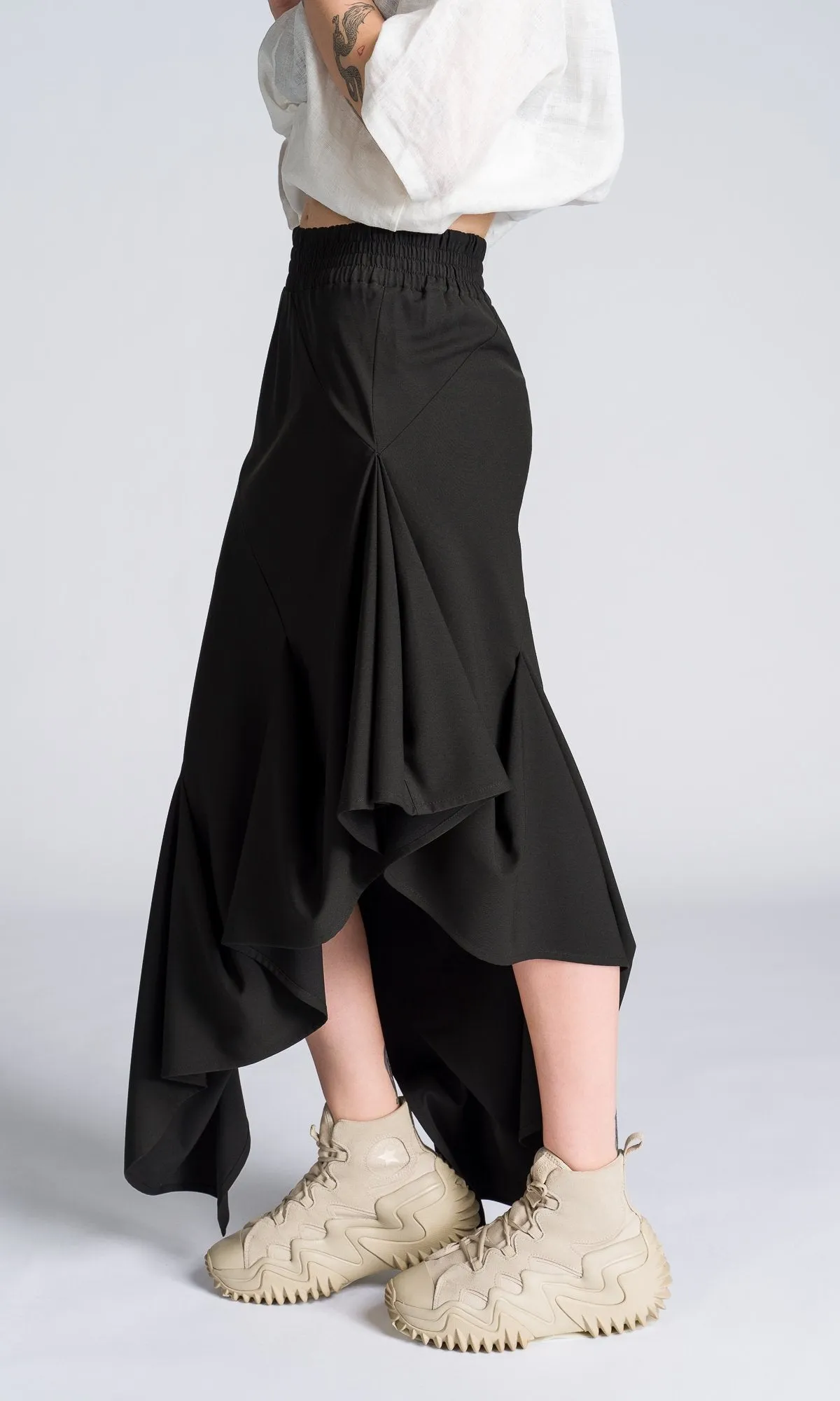 Asymmetric Ruffle Maxi Skirt