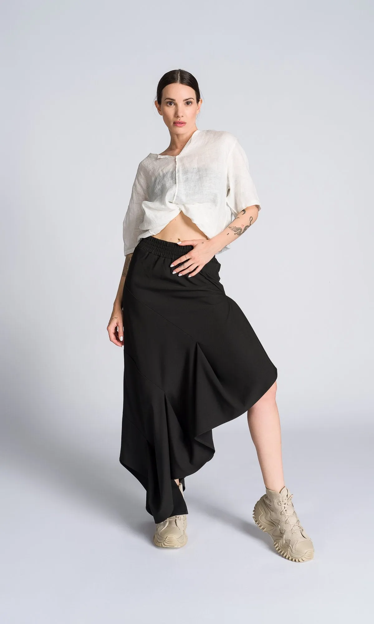 Asymmetric Ruffle Maxi Skirt