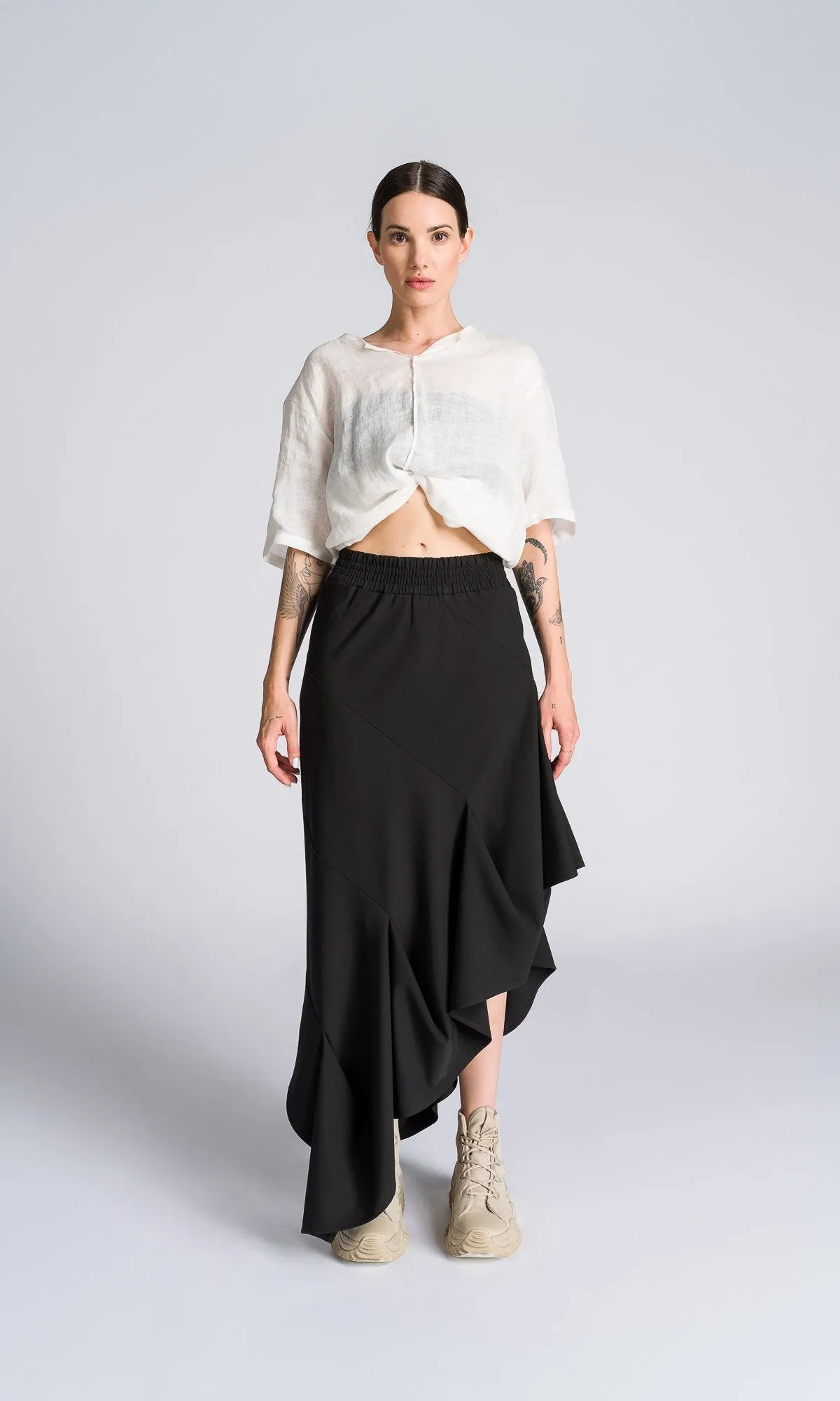 Asymmetric Ruffle Maxi Skirt