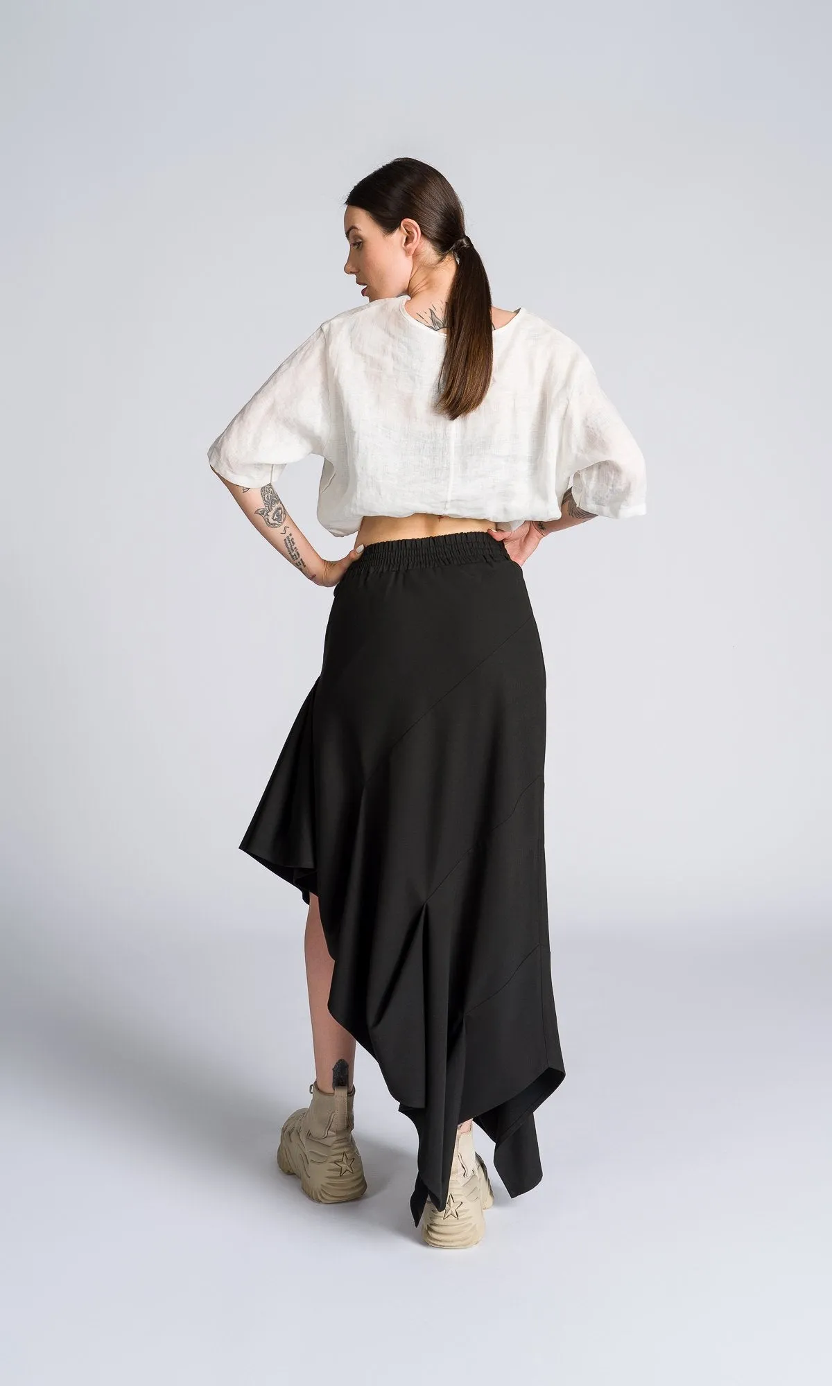 Asymmetric Ruffle Maxi Skirt