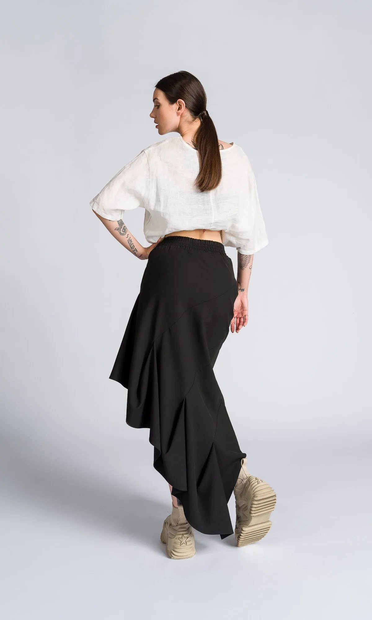 Asymmetric Ruffle Maxi Skirt