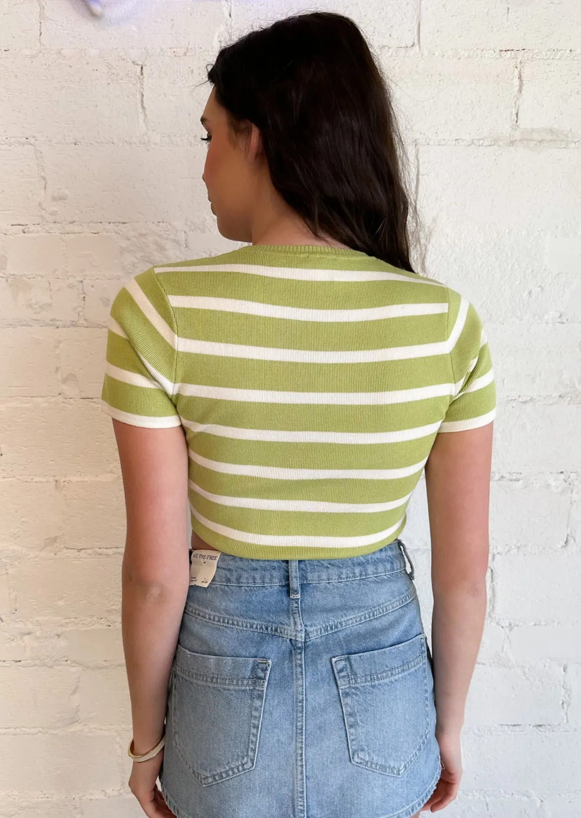 Avocado Stripe Crop Top