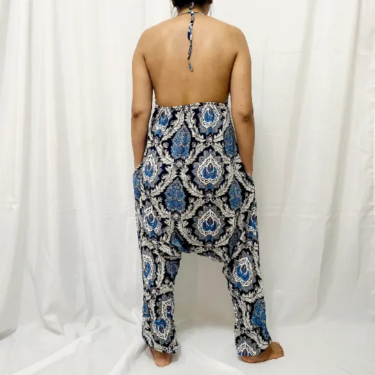 Backless Jumpsuit,Fashionable Jumpsuit, Summer Comfortable Romper, Dropcrotch Jumpsuit, Backless Bodysuit, Black Printed Jumpsuit, Overalls