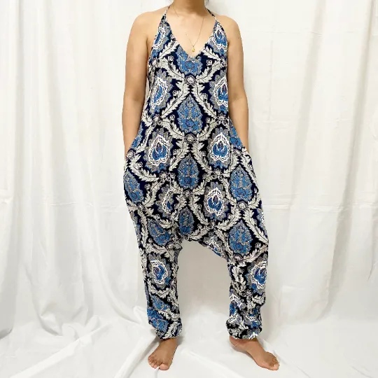 Backless Jumpsuit,Fashionable Jumpsuit, Summer Comfortable Romper, Dropcrotch Jumpsuit, Backless Bodysuit, Black Printed Jumpsuit, Overalls