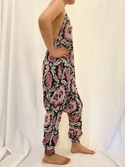 Backless Jumpsuit,Fashionable Jumpsuit, Summer Comfortable Romper, Dropcrotch Jumpsuit, Backless Bodysuit, Black Printed Jumpsuit, Overalls