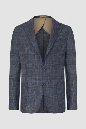 Barba Napoli Grey/Blue Checkered Long 2B Blazer