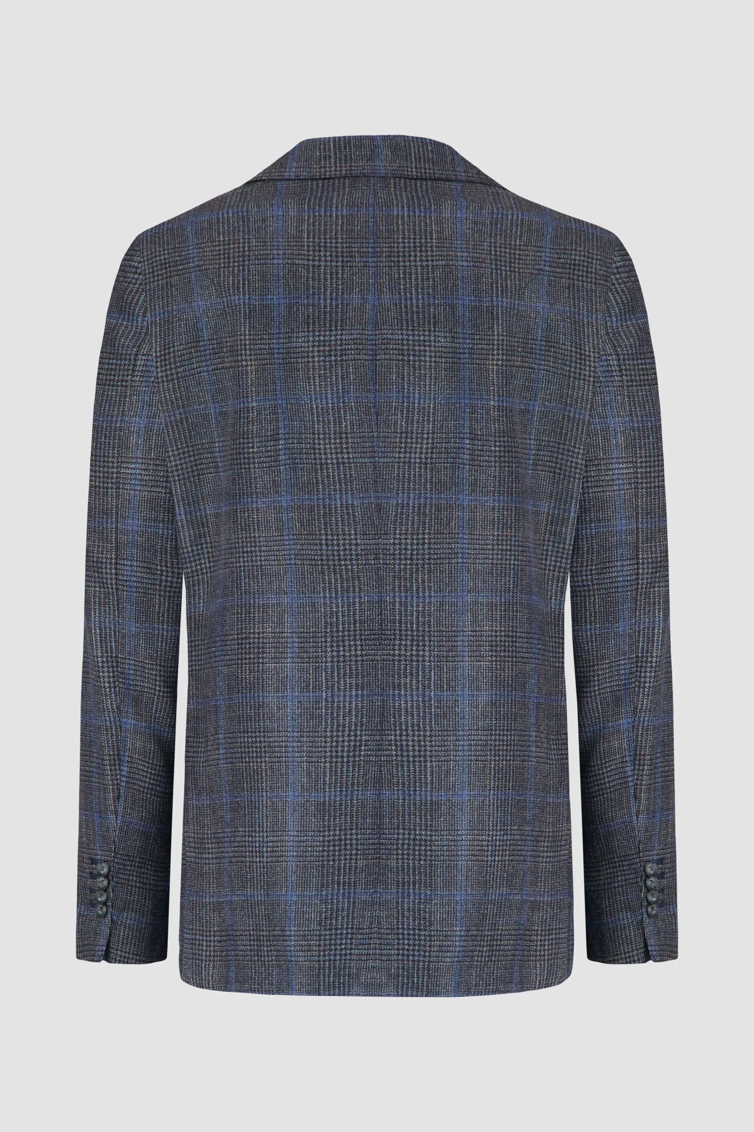 Barba Napoli Grey/Blue Checkered Long 2B Blazer