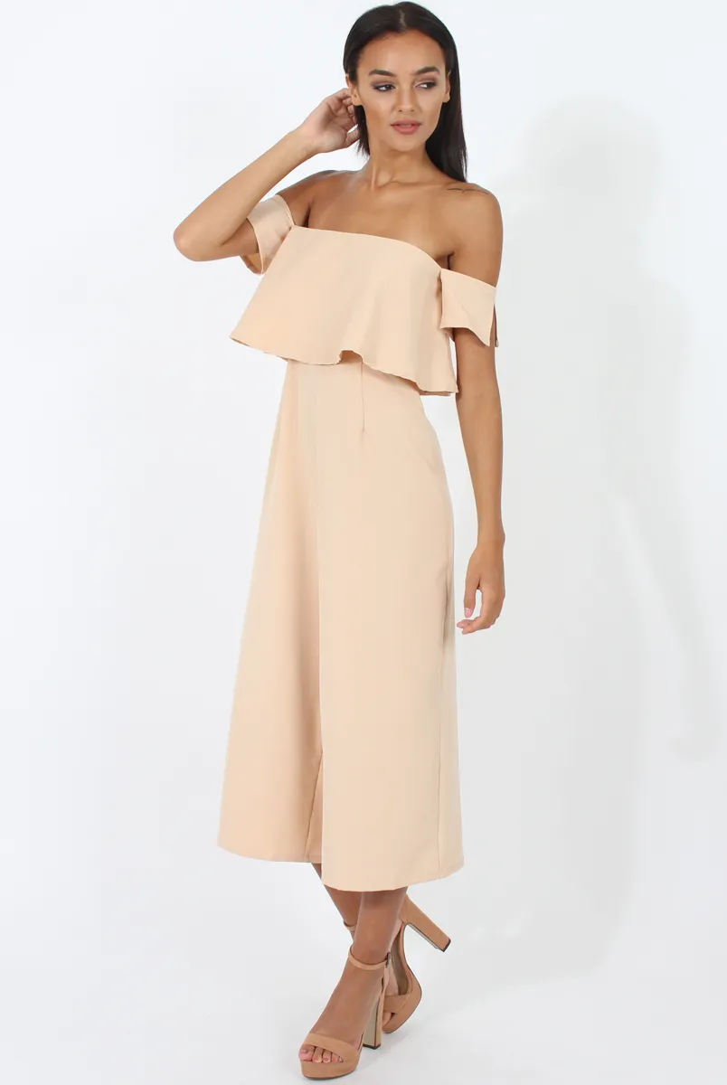 Beige Off The Shoulder Jumpsuit - Kyda