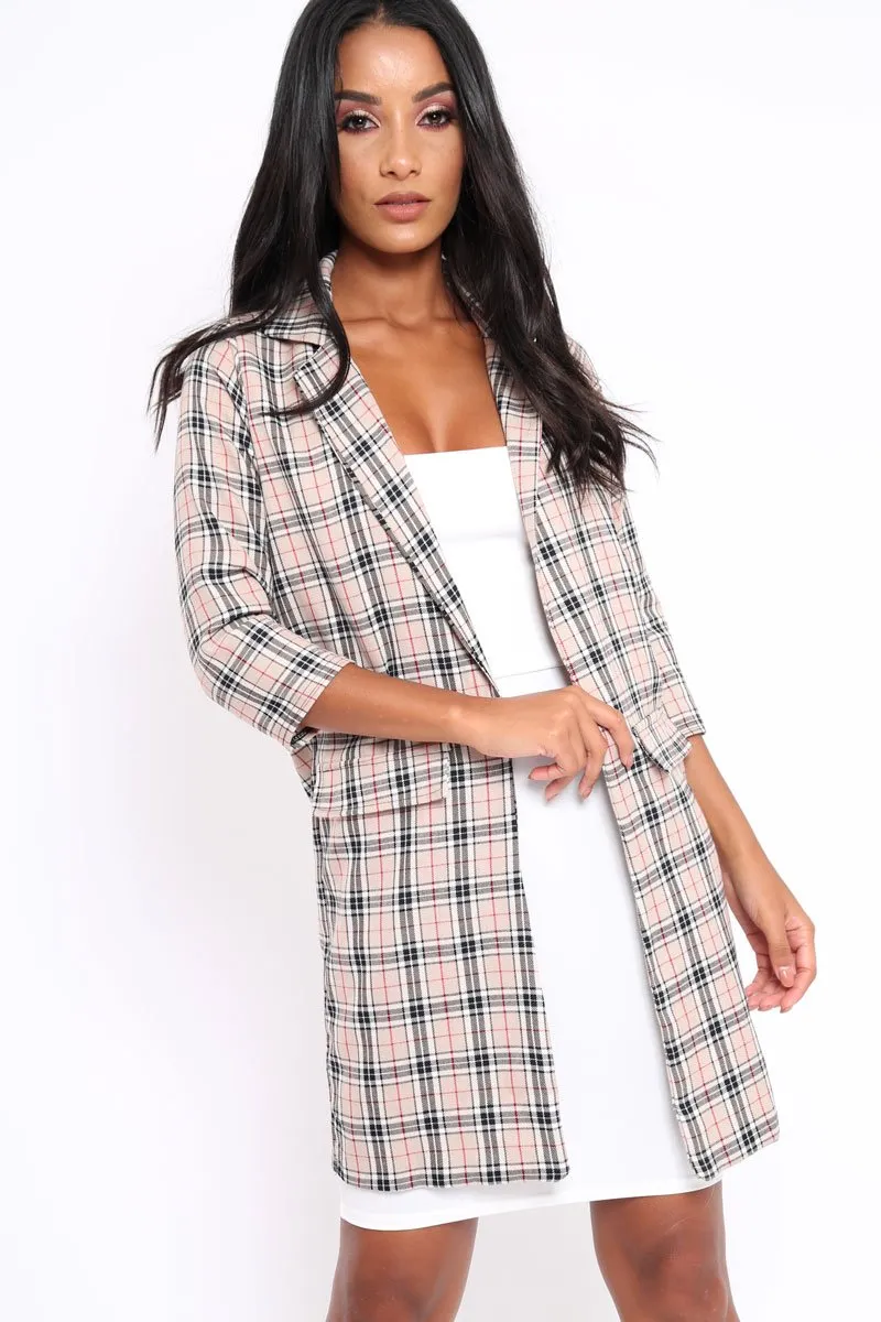 Beige Tartan Long Blazer - Kerrie