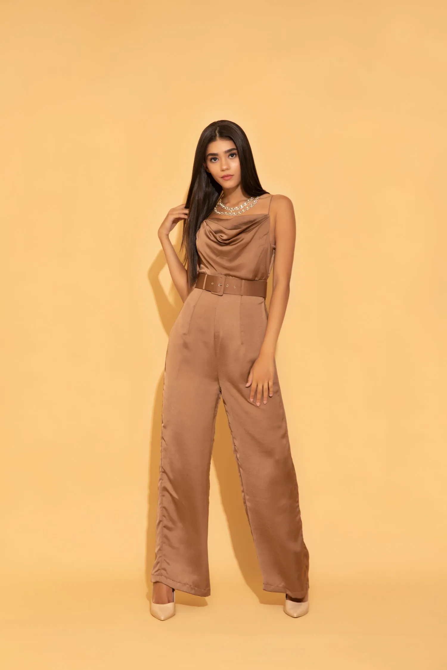 Brown Cowl Jumpsuit