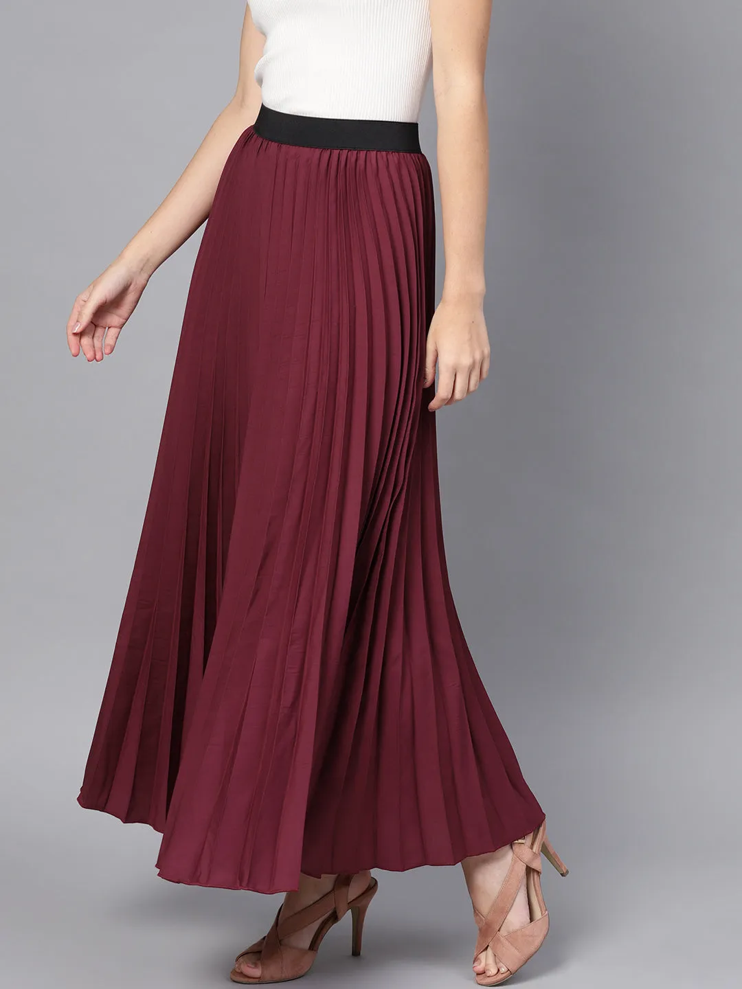 Burgundy Pleated Maxi Skirt