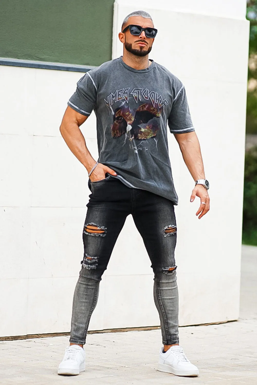 Buy $80 Free Shipping Men's Vintage Skinny Jean - Black And Grey