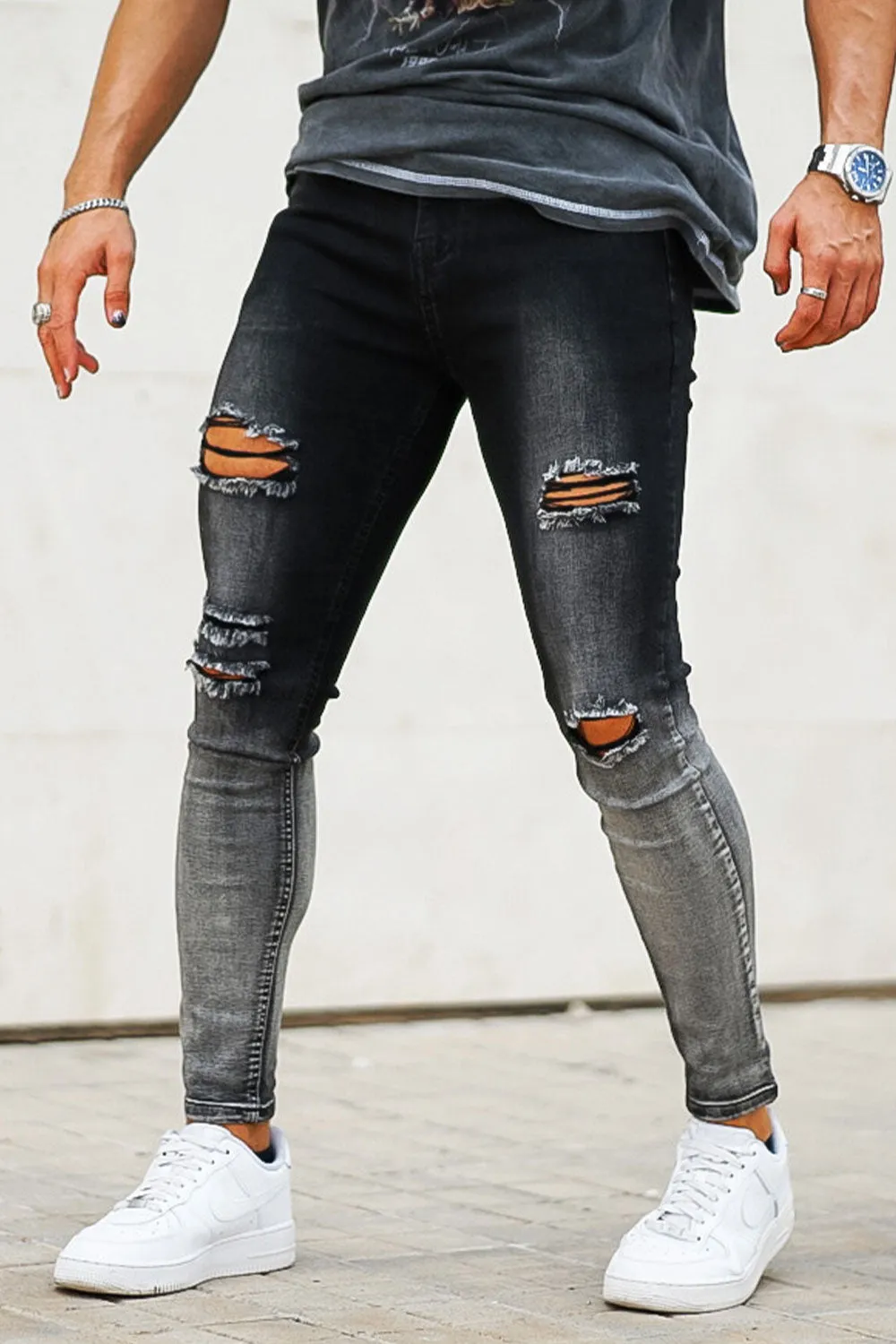 Buy $80 Free Shipping Men's Vintage Skinny Jean - Black And Grey