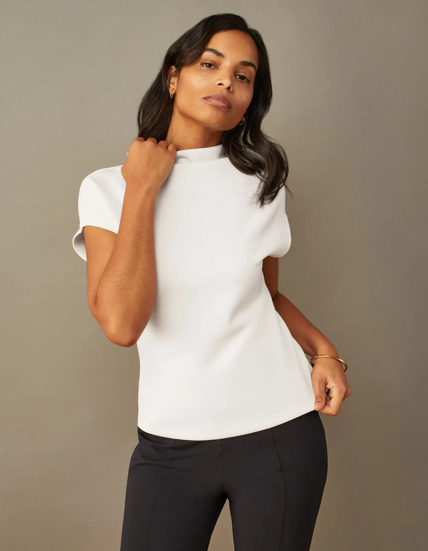 Cap Sleeve Mock Neck Top