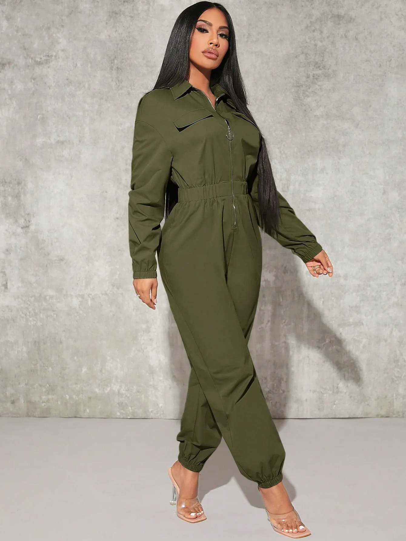 Cargo Elastic Waist Jumpsuit