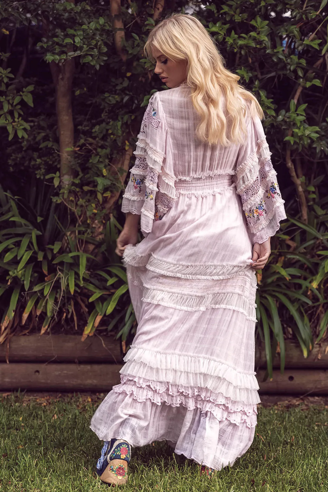 Charm Your Way - Embroidered maxi dress/duster - Rosey Tea