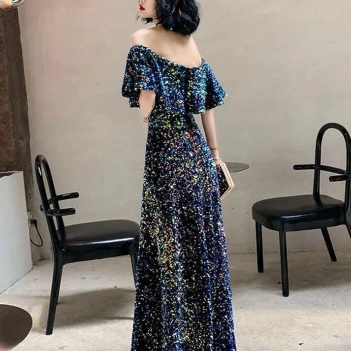 Chic Sequined Off Shoulder Evening Dress