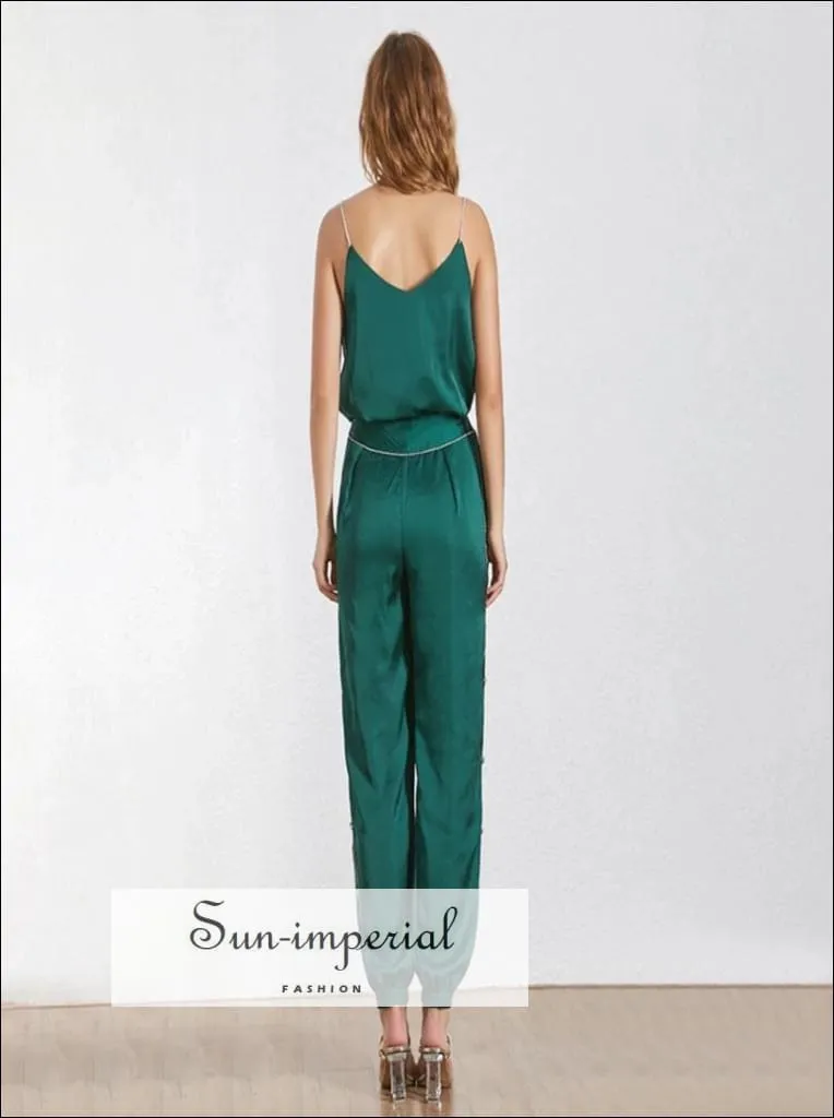 Christine Jumpsuit - Diamond Strap Green and Black Solid Jumpsuit