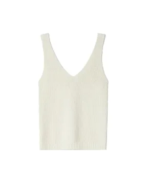 Cotton Linen Ribbed Tank Top (White)