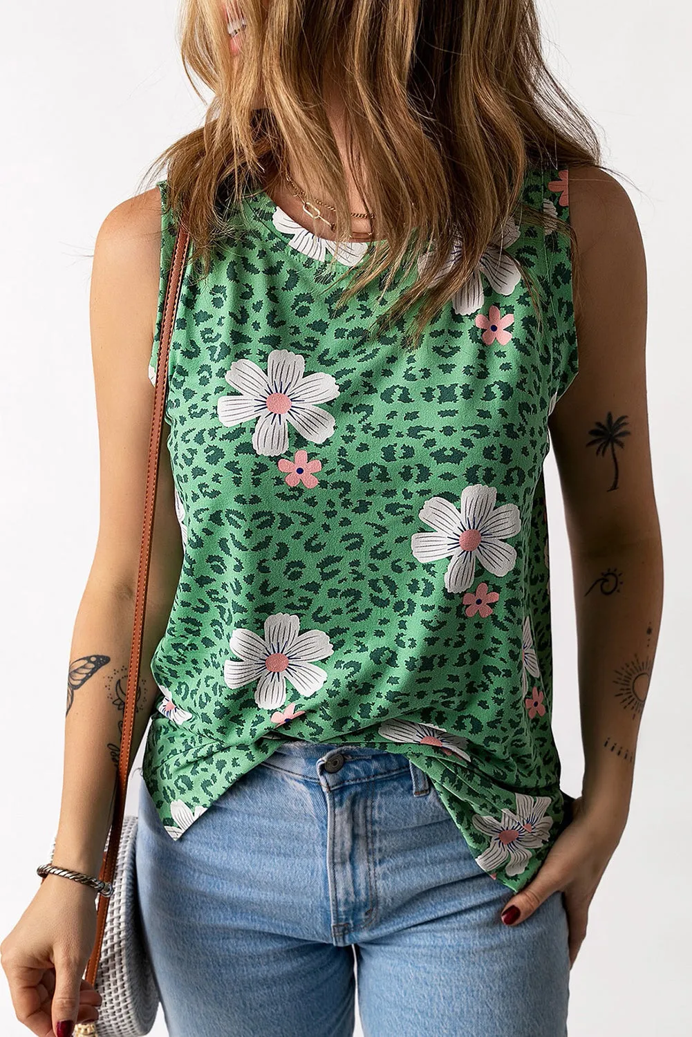 Crew Neck Floral Tank Top