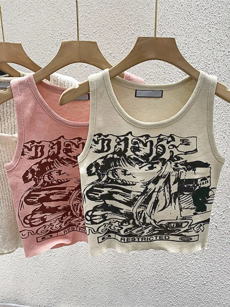 Cropped Tank Top With Anime Print