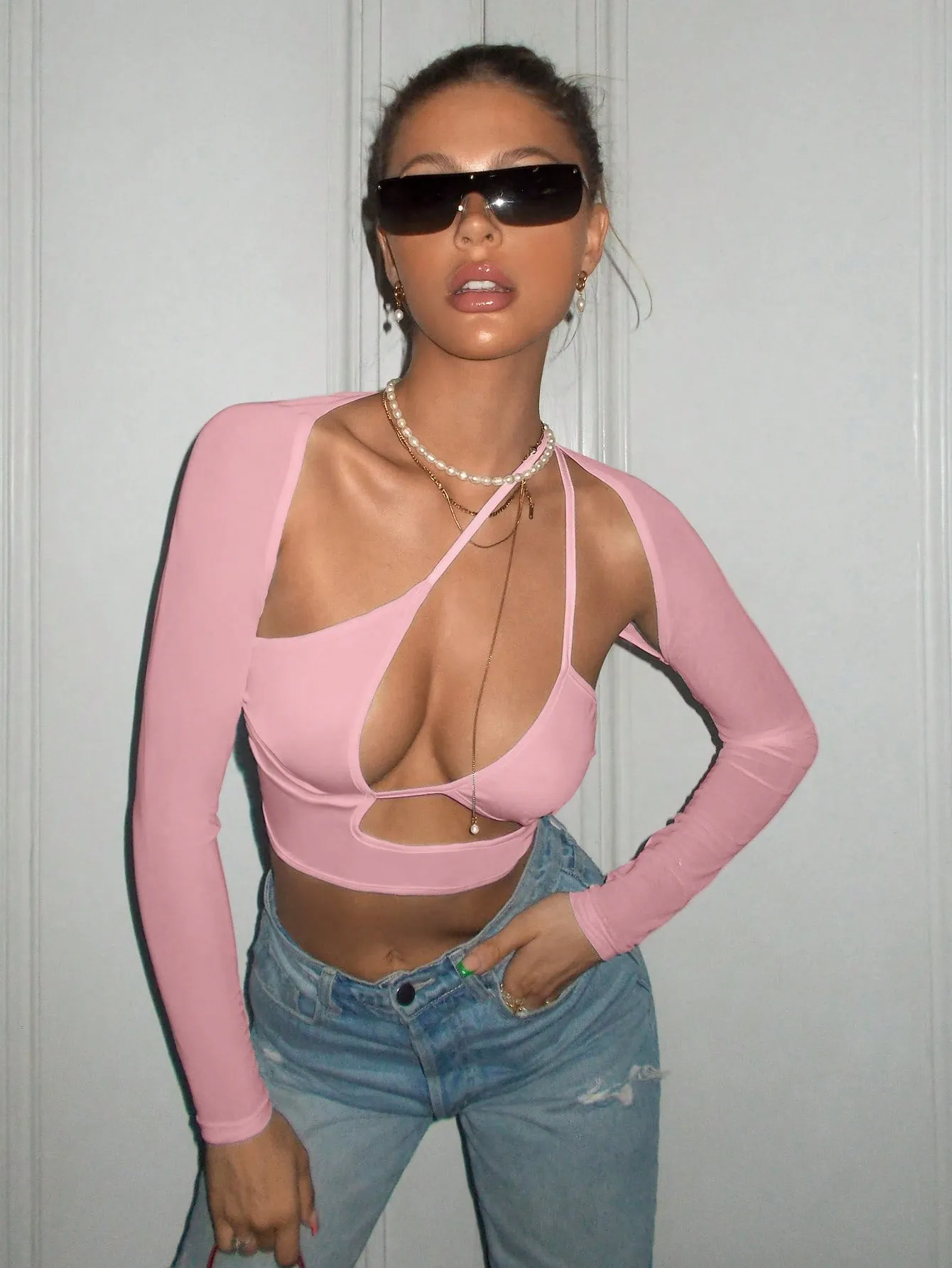 Cut Out Long Sleeve Crop Top