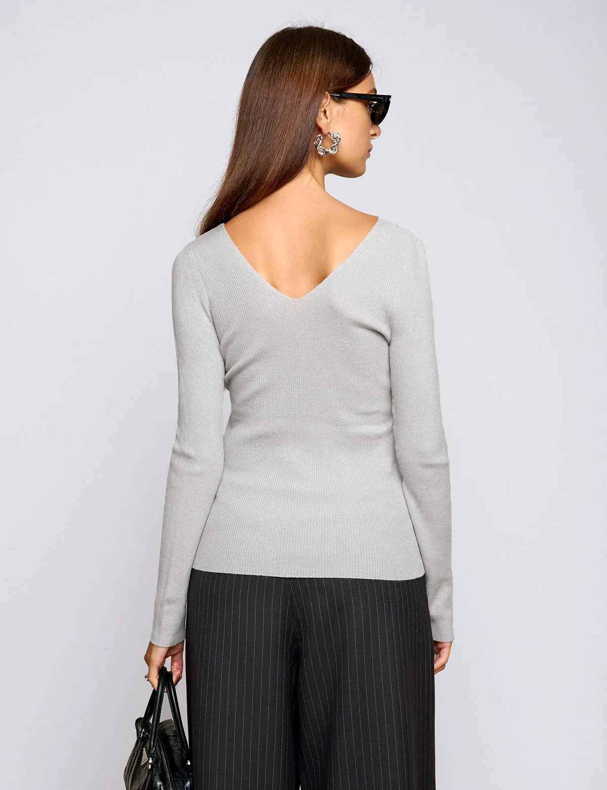 Deep V-neck Knit Top