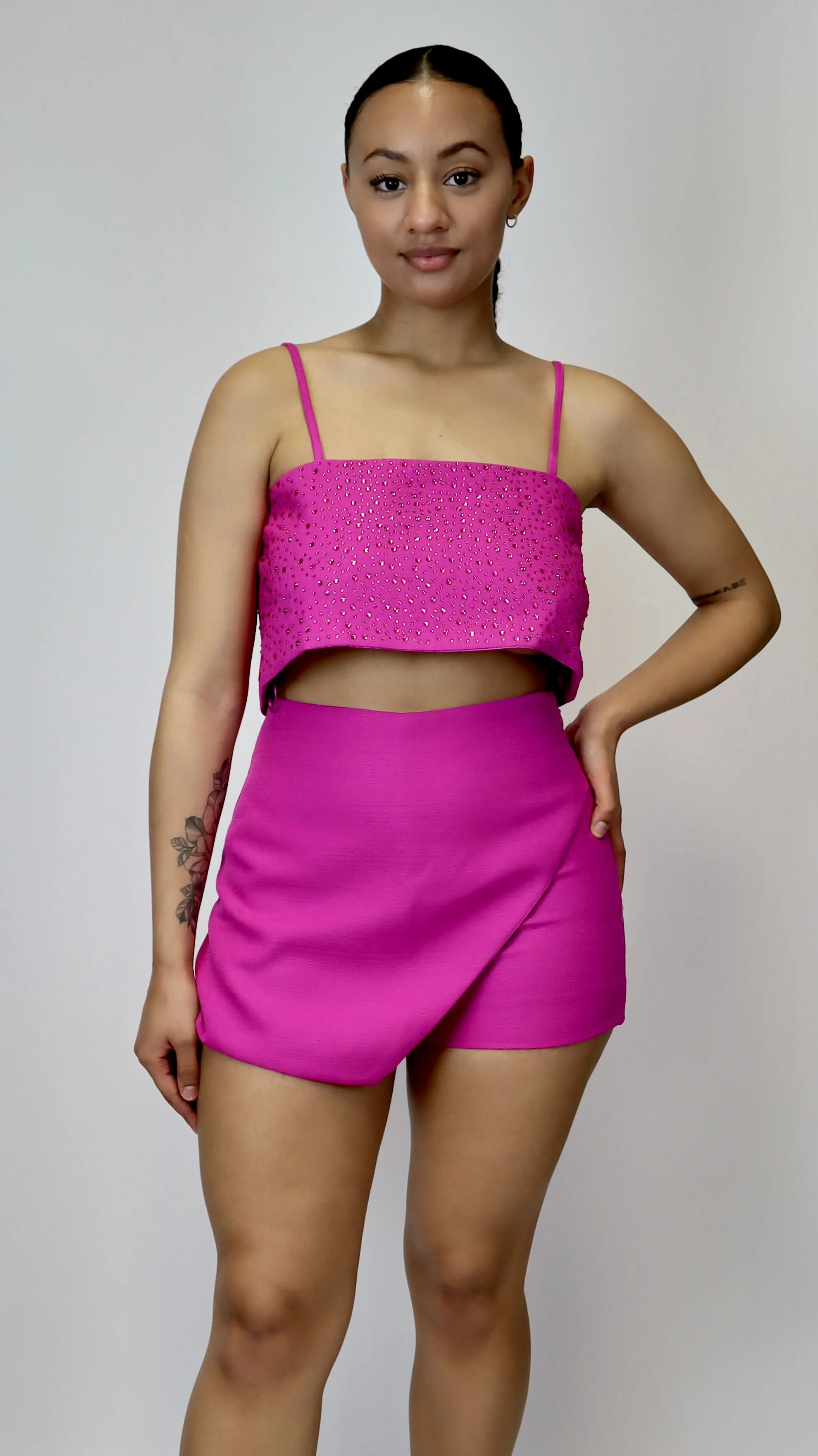 Ella Embellished Crop Top (Magenta)