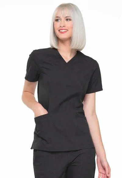 Elle Simply Polished Mock Wrap Scrub Top Black M EL620