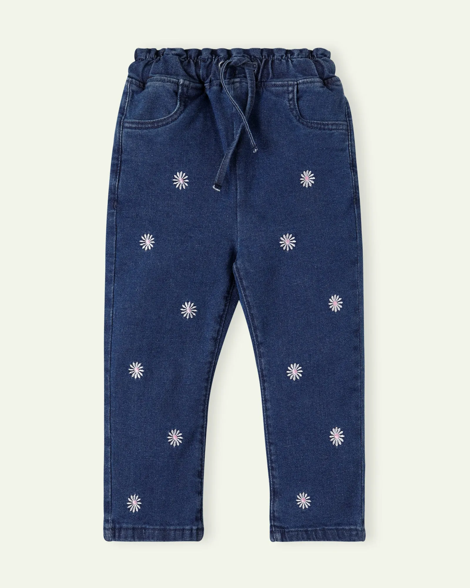 Embroidered Daisy Pull Up Jeans