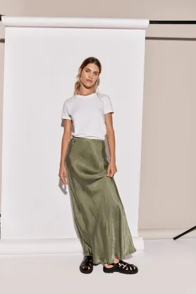 Ena Elegant Forest Green Bias-Cut Maxi Skirt