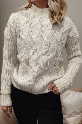 Explore More Collection - Cable-Knit Mock Neck Long Sleeve Sweater