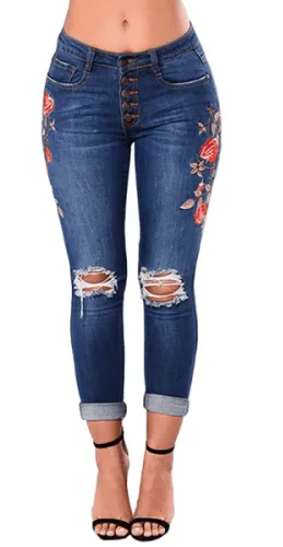 FLORAL EMBROIDERED JEANS