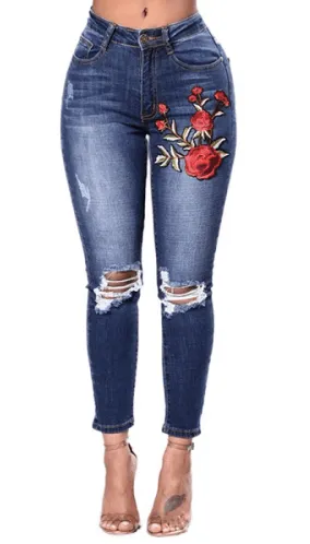 FLORAL EMBROIDERED JEANS