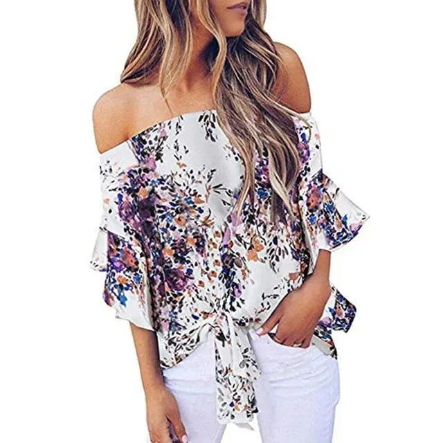 Floral Printing Off Shoulder Top