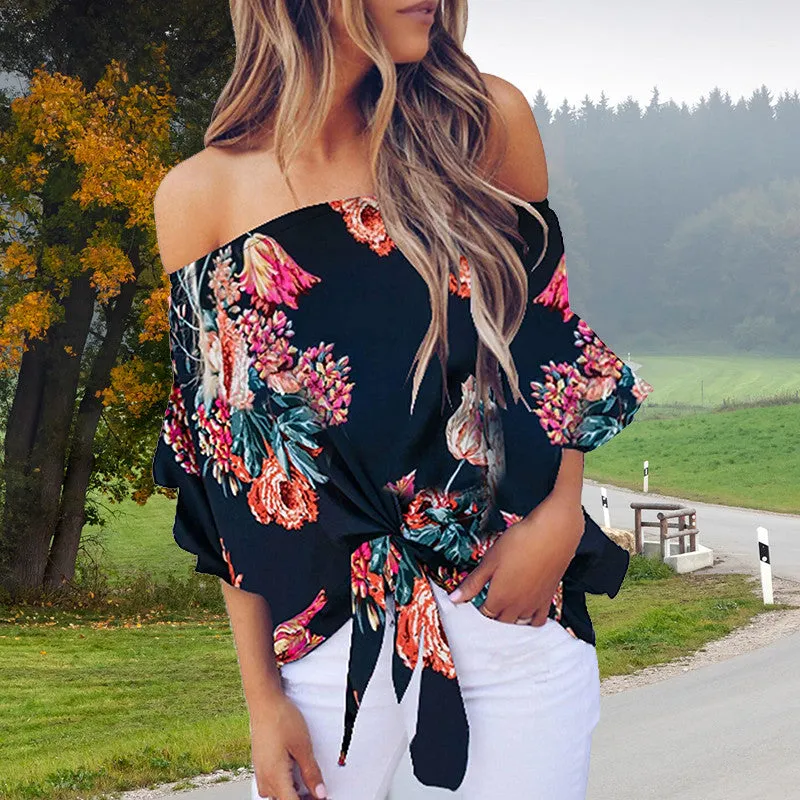 Floral Printing Off Shoulder Top