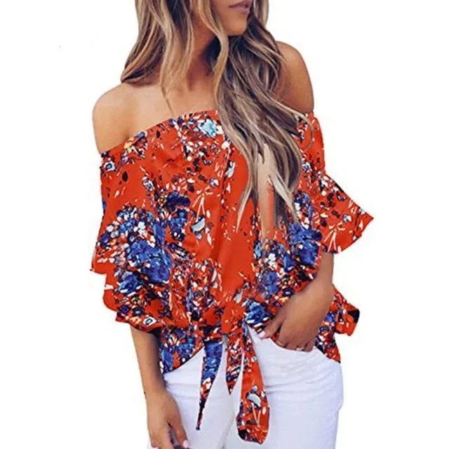 Floral Printing Off Shoulder Top