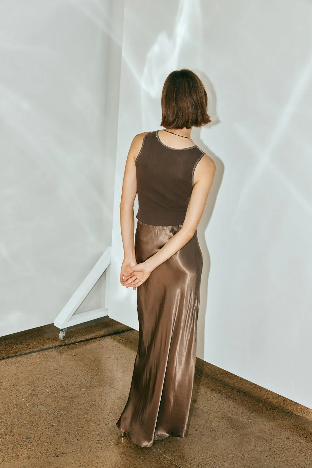 Florence Bias Cut Maxi Skirt Chocolate